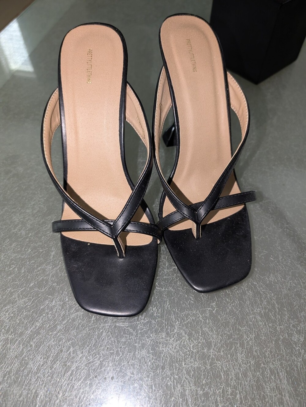 PrettyLittleThing Black Strappy Square-Toe Mules